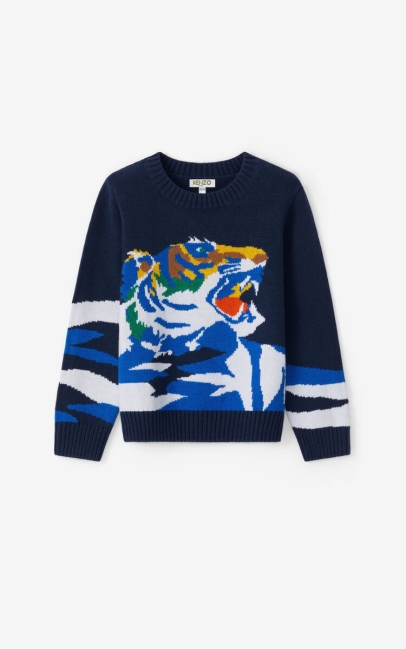Kenzo Kids Ventura' Tiger Sweater Navy Blue